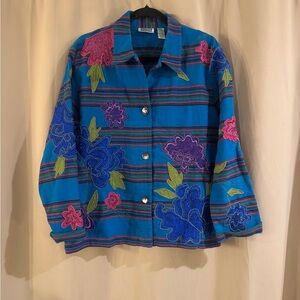 Chico's Vintage Blue and Pink Floral Blazer